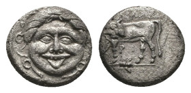 Mysia, Parion. AR Hemidrachm, 2.20 g 12.76 mm. 4th century BC.
Obv: Facing gorgoneion within incuse circle.
Rev: ΠΑ / ΡΙ. Bull, with head right, stand...