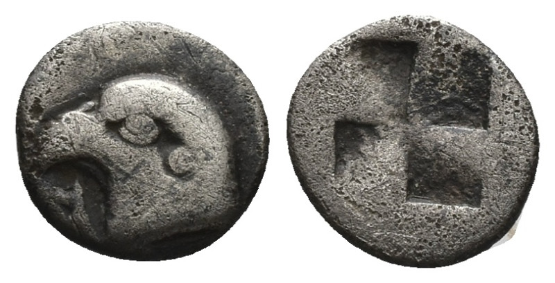 Aeolis, Kyme. AR Hemiobol. 0.46 g 7.68 mm. Circa 480-450 BC.
Obv: [K Y]. Head of...