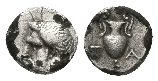 Aeolis, Temnos(?).AR Diobol, 1.38 g 11.48 mm. 4th-3rd centuries BC. 
Obv: Bare h...