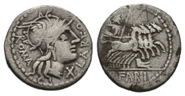 Q. Fabius Labeo, 124 BC. AR, Denarius. 3.67 g. 19.21 mm. Rome.
Obv: ROMA LABEO. Helmeted head of Roma, right; to right, X (mark of value).
Rev: Q FABI...