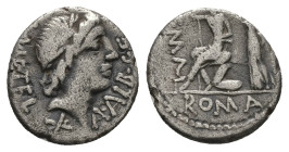 C. Malleolus, A. Albinus Sp.f., and L. Caecilius Metellus, 96 BC. AR, Denarius. 3.66 g. 18.01 mm. Rome.
Obv: A·ALB·S·F L·METEL. Laureate head of Apoll...