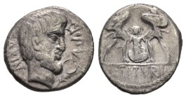 L. Titurius L.f. Sabinus, 89 BC. AR, Denarius. 3.79 g. 17.75 mm. Rome.
Obv: SABINA A•PV. Bearded head of King Tatius, right; below palm branch.
Rev:...