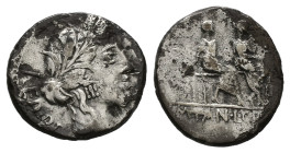 M. Fannius and L. Critonius, 86 BC. AR, Denarius. 3.60 g. 18.63 mm. Rome.
Obv: AED PL. Bust of Ceres, right, draped. 
Rev: [P A] M FAN L CR[T] (or CRI...