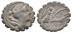 Ti. Claudius Nero, 79 BC. AR, Denarius. 3.67 g. 19.30 mm. Rome.
Obv: S C. Bust of Diana, right, draped, with bow and quiver over shoulder.
Rev: Vict...