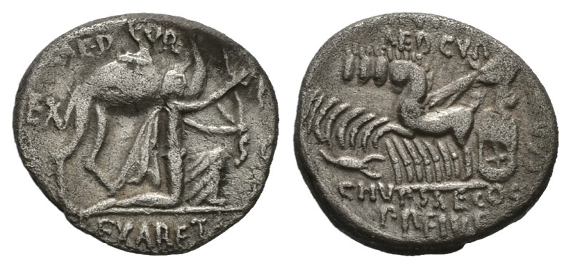 M. Aemilius Scaurus and Pub. Plautius Hypsaeus, 58 BC. AR, Denarius. 3.54 g. 17....