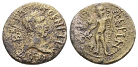 Thrace, Perinthus. Trajan, AD 98-117. AE. 4.64 g. 20.90 mm.
Obv: AYTOKΡA TΡAIANOC CEBA ΓIΔ. Laureate head of Trajan, right.
Rev: ΠEΡINΘEΩN. Dionysos s...