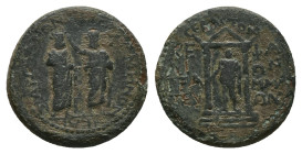 Mysia, Pergamum. Augustus, Gaius and Lucius Caesars, c. AD 1 (?). AE. 4.68 g. 20.03 mm.
Obv: ΠΕΡΓΑΜΗΝΩΝ ΚΑΙ ΣΑΡΔΙΑΝΩΝ. Demos of Pergamum crowning Demo...