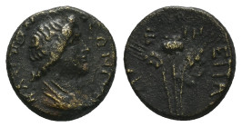 Aeolis, Elaea. Pseudo-autonomous, c. AD 63–68. AE. 4.03 g. 17.38 mm. Reign of Nero. Magistrate, Epagathos.
Obv: ΘΕΟΝ [ΣΥΝΚΛΗΤΟΝ]. Draped bust of Senat...