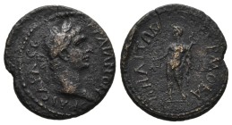 Lydia, Hermokapelia. Trajan, AD 98-117. AE. 4.09 g. 20.42 mm.
Obv: ΤΡΑΙΑΝΟΝ ΚΑΙϹΑΡΑ ϹΕ. Laureate head of Trajan, right.
Rev: ΕΡΜΟΚΑΠΗΛΙΤΩΝ. Hermes n...