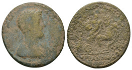 Lydia, Hyrcanis. Commodus, c. AD 180-182. AE. 23.78 g. 37.57 mm. L. Vettios Antoneinos, strategos.
Obv: ΑVΤο ΚΑΙ Μ ΑVΡΗ ΚΟΜΟΔΟϹ. Laureate-headed bust...