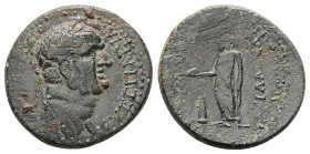 Lydia, Philadelphia. Vespasian, AD 69-79. AE. 8.01 g. 23.64 mm. Herodes; Polemaios, magistrate.
Obv: ΟΥΕΣΠΑΣΙΑΝΟΣ ΚΑΙΣΑΡ. Laureate head of Vespasian, ...