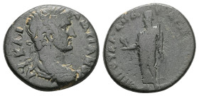 Lydia, Sala. Hadrian, AD 117-138. AE. 7.82 g. 22.74 mm. Gaius Valerius Andronikos, magistrate.
Obv: ΑΥ ΚΑΙ ΑΔΡΙΑΝΟϹ. Laureate and cuirassed bust of Ha...