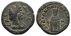 Lydia, Sardis. Pseudo-autonomous, AD 218-222. AE. 4.51 g. 21.00 mm.
Obv: CAΡΔIC. Veiled and turreted bust of Tyche right. 
Rev: CAΡΔIANΩN B NEΩKOΡΩN. ...