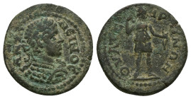 Lydia, Thyateira. Elagabalus. AD 218-222. AE. 8.15 g. 26.36 mm. 
Obv: ANTΩNEINOC. Laureate, slightly draped and cuirassed bust of Elagabalus, right.
R...