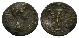 Phrygia, Eumenea. Nero, AD 54-68. AE. 3.51 g. 19.47 mm. Julius Kleon, magistrate.
Obv: ΝΕΡΩΝ ΣΕΒΑΣΤΟΣ. Draped bust of Nero, right.
Rev: ΕΥΜΕΝΕΩΝ [ΙΟΥΛ...