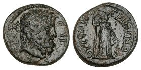 Phrygia, Grimenothyrae. Trajan, AD 98–117. AE. 4.93 g. 18.39 mm. Magistrate, Loukios Tullios Per. epim(eletes?).
Obv: ΕΠΙ Μ Λ ΤΥΛ. Head of Zeus with t...