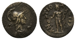 Caria, Antioch ad Maeandrum. Pseudo-autonomous, Time of the Antonines (AD 138-192). AE. 2.43 g. 16.61 mm.
Obv: Bust of Athena wearing aegis, right.
Re...