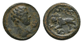 Pisidia, Sagalassus. Pseudo-autonomous, 2nd-3rd centuries. AE. 2.37 g. 13.47 mm.
Obv: Bare head of Hermes, right; to right, caduceus
Rev: ϹΑΓΑΛΑϹ. Lio...