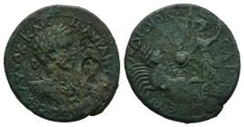 Cilicia, Diocaesarea. Caracalla, AD 198-218. AE. 19.46 g. 32.22 mm.
Obv AYTOK KAIC M AYP ANT[ΩNEIN]OC CEB. Laureate, draped and cuirassed bust of Cara...