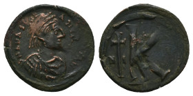 Anastasius I, AD 491-518. AE, Half Follis. 2.71 g. 22.36 mm. Nicomedia.
Rev: DNANASTA-SIVSPPAVC. Bust of Anastasius I facing right with diadem, cuiras...