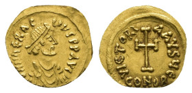 Heraclius, AD 610-641. AV, Tremissis. 1.28 g. 15.06 mm. Constantinople.
Obv: δN hЄRACLI-ЧS PP AV. Bust of Heraclius facing right, beardless, wearing c...