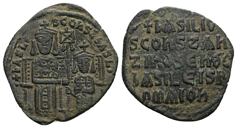 Basil I the Macedonian and Constantine VII, AD 867-886. AE, Follis. 5.24 g. 30.3...
