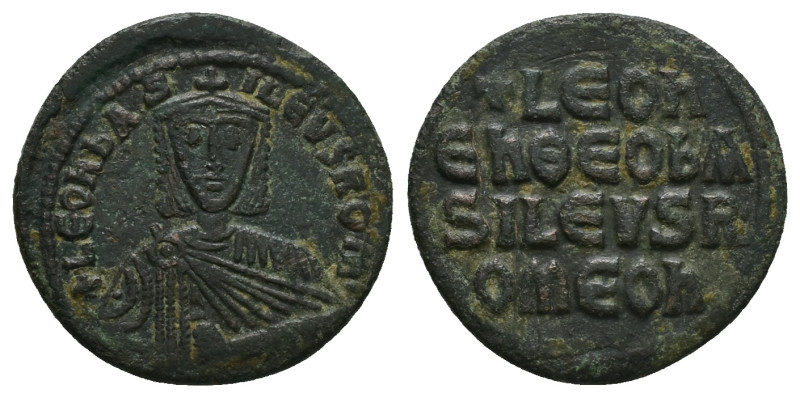 Leo VI the Wise, AD 886-912. AE, Follis. 6.38 g 26.28 mm. Constantinople.
Obv: +...