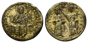 Romanus III Argyrus, AD 1028-1034. AV, Fourrée Histamenon Nomisma. 2.81 g. 23.32 mm. Constantinople.
Obv: IhS XIS RЄX RЄSNANTIҺM. Christ enthroned fac...