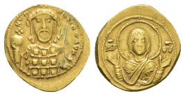 Constantine X Ducas, AD 1059-1067. AV, Tetarteron Nomisma. 4.10 g 19.40 mm. Constantinople.
Obv: MP-ΘV. Bust of Virgin Mary facing, orans.
Rev: KωN R[...