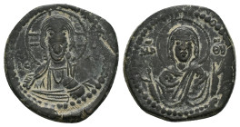 Anonymous Follis, Class G. Romanus IV, AD 1068-1071. AE, Follis. 10.08 g 28.13 mm. Constantinople.
Obv: IC XC to left and right of bust of Christ, nim...