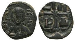 Romanus IV Diogenes, AD 1068-1071. AE, Follis. 6.29 g. 24.30 mm. Constantinople.
Obv: IC - XC / NI – KA to left and right of bust of Christ facing, do...