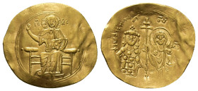 John II Comnenus, AD 1118-1143. AV, Hyperpyron. 4.36 g. 31.87 mm. Thessalonica.
Obv: IC-XC to left and right of Christ seated facing on backless thro...