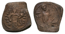 Alexius III Angelus-Comnenus, AD 1195-1203. AE, Half Tetarteron. 1.88 g 19.88 mm. Constantinople.
Obv: MP-ΘV to left and right of Virgin Mary, nimbat...