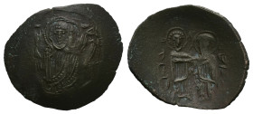 Latin Rulers of Constantinople, 1204-1261 AD. AE, Trachy. 3.07 g. 30.77 mm. Constantinople.
Obv: MP-ΘV, Virgin Mary standing, both hands raised.
Rev: ...