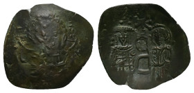 Empire of Nicaea. John III Ducas Vatatzes, AD 1222-1254. AE, Trachy. 1.46 g. 26.48 mm. Magnesia.
Obv: IC - XC. Nimbate, Christ facing.
Rev: Emperor, w...