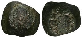 Empire of Nicaea. John III Ducas Vatatzes, AD 1222-1254. AE, Trachy. 2.14 g. 27.74 mm. Magnesia.
Obv: IC - XC. Nimbate, Christ facing.
Rev: Emperor, w...