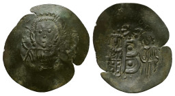Empire of Nicaea. John III Ducas Vatatzes, AD 1222-1254. AE, Trachy. 1.80 g. 28.39 mm. Magnesia.
Obv: IC - XC. Nimbate, Christ facing.
Rev: Emperor,...