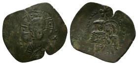 Empire of Nicaea. John III Ducas Vatatzes, AD 1222-1254. AE, Trachy. 2.06 g. 26.74 mm. Magnesia.
Obv: IC - XC. Nimbate, Christ facing.
Rev: Emperor, w...
