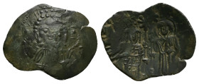 Empire of Nicaea. John III Ducas Vatatzes, AD 1222-1254. AE, Trachy. 2.08 g. 28.78 mm. Magnesia.
Obv: IC - XC. Nimbate, Christ facing.
Rev: Emperor, w...