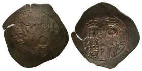 Empire of Nicaea. John III Ducas Vatatzes, AD 1222-1254. AE, Trachy. 2.50 g. 30.06 mm. Magnesia.
Obv: IC - XC. Nimbate, Christ facing.
Rev: Emperor, w...
