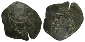 Empire of Nicaea. John III Ducas Vatatzes, AD 1222-1254. AE, Trachy. 2.83 g. 28.37 mm. Magnesia.
Obv: IC - XC. Nimbate, Christ facing.
Rev: Emperor, w...