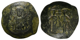 Empire of Nicaea. John III Ducas Vatazes (?), AD 1222-1254. AE, Trachy. 2.97 g. 31.67 mm.
Obv: [IC] X[C] / [EM]M[ANOV]H[A]. Facing bust of Christ Emma...