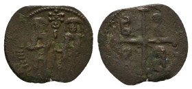 Andronicus II Palaeologus and Michael IX, AD 1282-1328. AE, Assarion. 1.70 g. 20.61 mm. Constantinople.
Obv: [AVTOKPATOPEC RωMAIωN]. Andronikos II, w...
