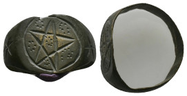 AE Late Roman finger-ring (AD 4th-6th centuries)
Bronze finger-ring; hoop expanding to flat angular shoulders each decorated with star. Oval bezel wi...