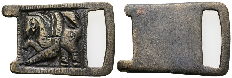 Byzantine Bronze, Belt-buckle (AD 7th-8th centuries). 
Belt buckle with rectangu...