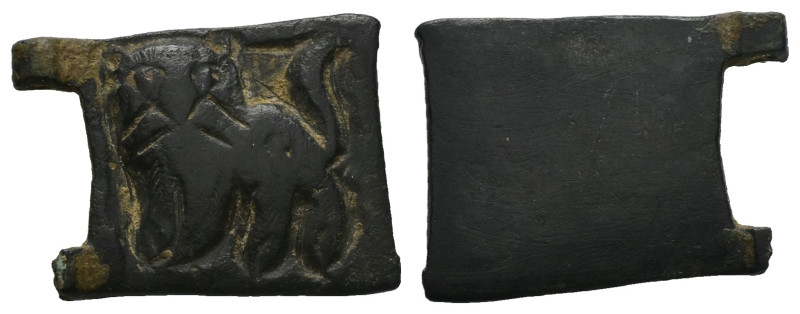 AE Medieval belt-buckle with lion (AD 12th–13th centuries)
Bronze buckle plate ...