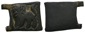 AE Medieval belt-buckle with lion (AD 12th–13th centuries)
Bronze buckle plate with a reserved low-relief profile lion in advancing pose.
Weight: 8....