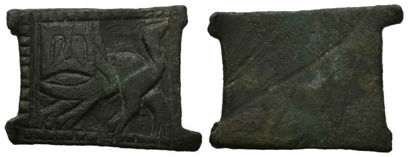 AE Medieval belt-buckle with lion (AD 12th–13th centuries)
Bronze buckle plate ...