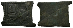 AE Medieval belt-buckle with lion (AD 12th–13th centuries)
Bronze buckle plate with a reserved low-relief profile lion in advancing pose.
Weight: 13...