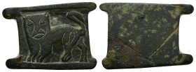 AE Medieval belt-buckle with lion. (AD 12th–13th centuries)
Bronze buckle plate with a reserved low-relief profile lion in advancing pose.
Weight: 1...